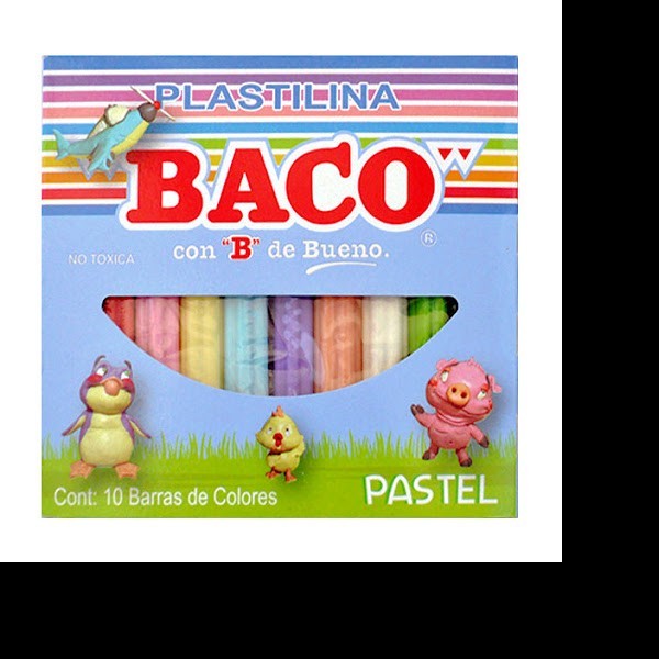 PLASTILINA C10 BARRAS COLORES PASTEL BACO C.100